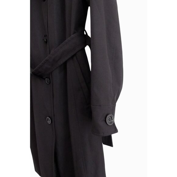 Ellen Tracy Black Belted Trench Coat Rain Jacket Sz L - Picture 3 of 7
